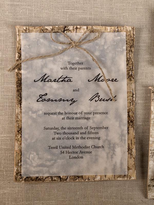 Mariage - Custom listing (20) Natural Birch Bark Wedding Invitation, County Style Invitations, Wood Rustic Invitations, 