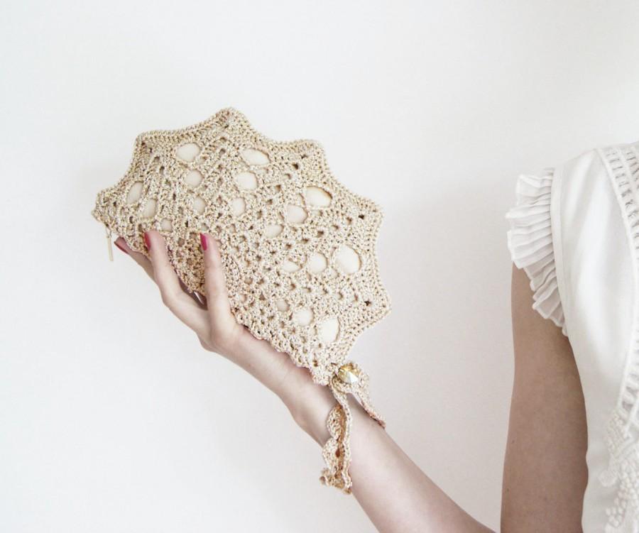 زفاف - Champagne Clutch Bag – Golden Metallic Formal Bag - Crochet Purse for Wedding, Prom, Red Carpet etc. - Golden Bridal Purse