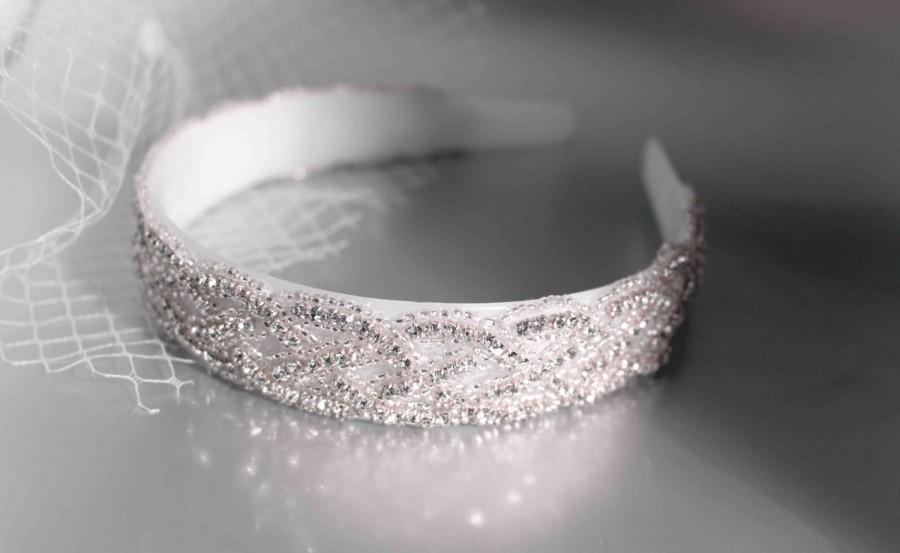 زفاف - White Crystal Bridal Tiara Rhinestone, Flower Wedding Hair Accessories