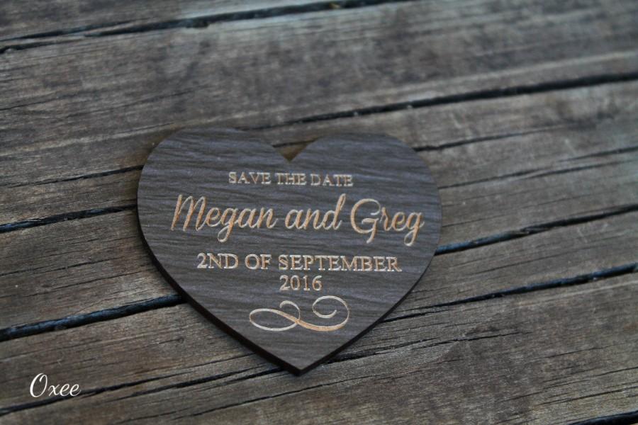 Hochzeit - Wedding save the date magnets, set of 30 dark wood magnet save the date by Oxee, love heart style