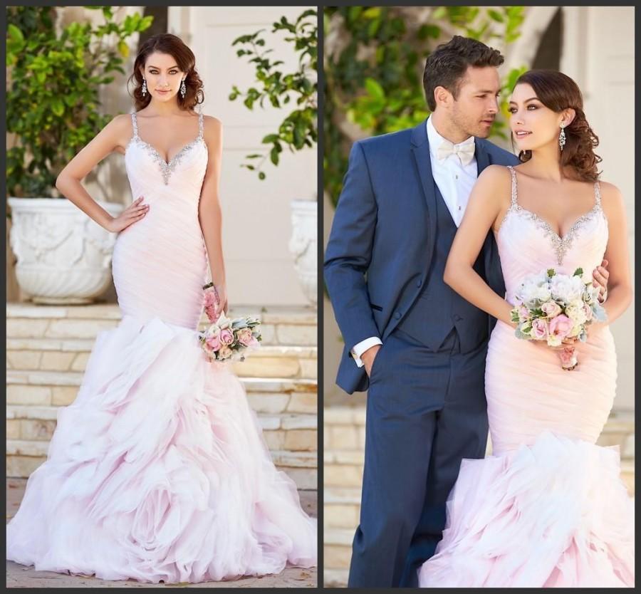 Wedding - New Designer Pink Mermaid Wedding Dresses Ruffle 2016 Beaded Spaghetti Straps Sleeveless Draped Tulle Kitty Chen Bridal Dresses Gowns Online with $114.66/Piece on Hjklp88's Store 
