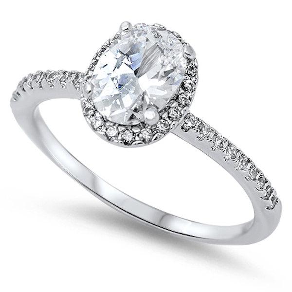زفاف - 1.80 Carat Oval Cut Round Russian Diamond CZ Solid 925 Sterling Silver Halo Dazzling Diamond Accent Wedding Engagement Promise Ring