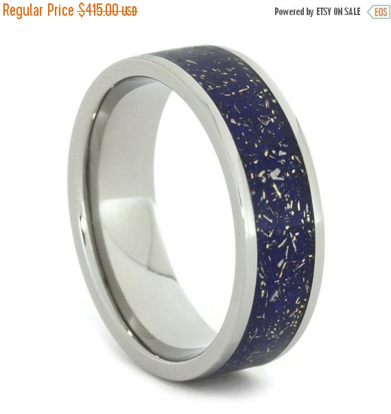 Mariage - Wedding Sale Titanium Ring with 14k Gold, Meteorite Shavings, and Blue, Green, or Purple Stardust Inlay, Meteorite Wedding Band