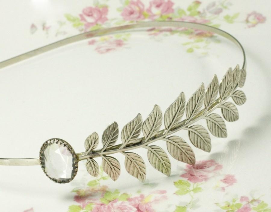 Hochzeit - Bridal headband crystal leaf vintage jewel elegant ancient grecian goddess fern antique silver gem 1920s elegant wedding hair accessory
