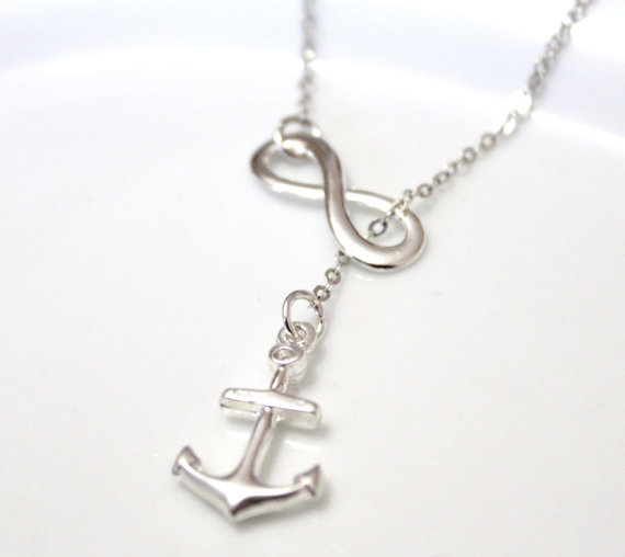 Hochzeit - Lariat Infinity Anchor Necklace-Simple Necklace,Nautical Lariat Necklace, Anchor Infinity, Personalized Hand Stamped Initial Anchor Necklace