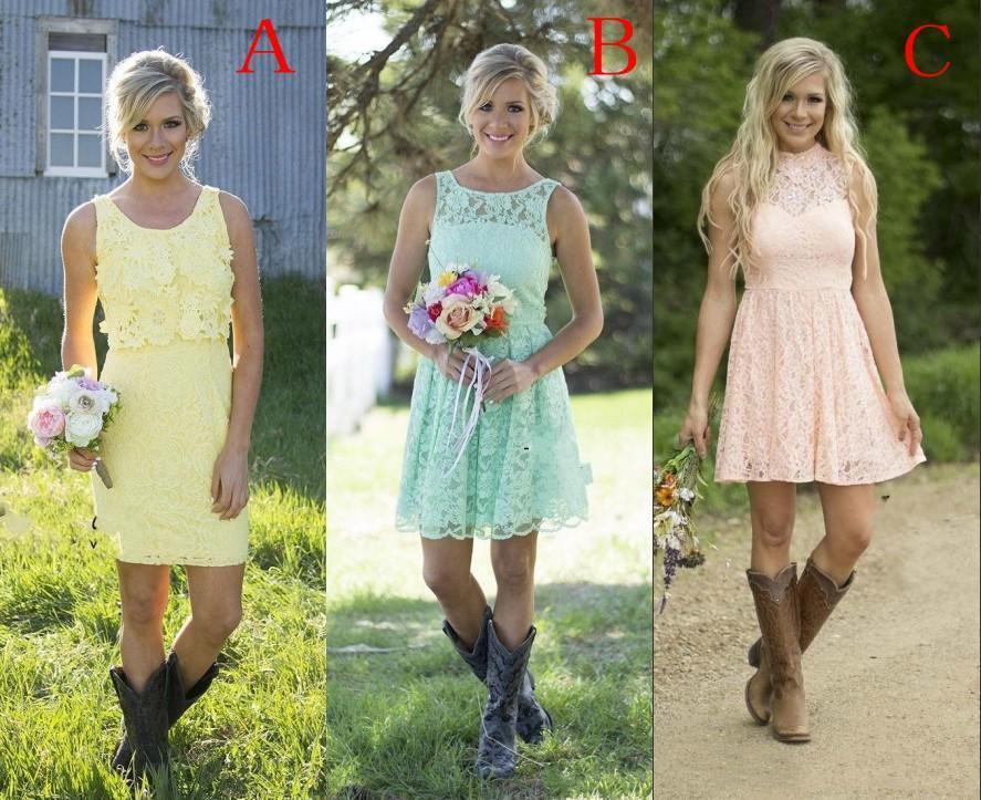 زفاف - 2016 Popular Country Style Short Bridesmaids Dresses Full Lace Mint/Pink/Yellow Knee Length Junior Bridesmaid Dress Girl's Party Gown Online with $70.96/Piece on Hjklp88's Store 