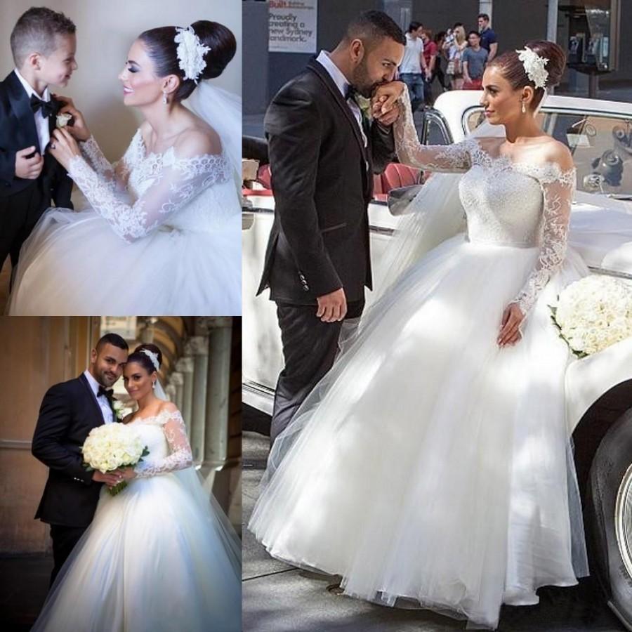 Wedding - 2016 Customer Shows Wedding Dresses Long Illusion Sleeves A Line Tulle Off Shoulders Sexy Backless Bridal Wedding Gowns Plus Size BA0594 Online with $135.08/Piece on Hjklp88's Store 