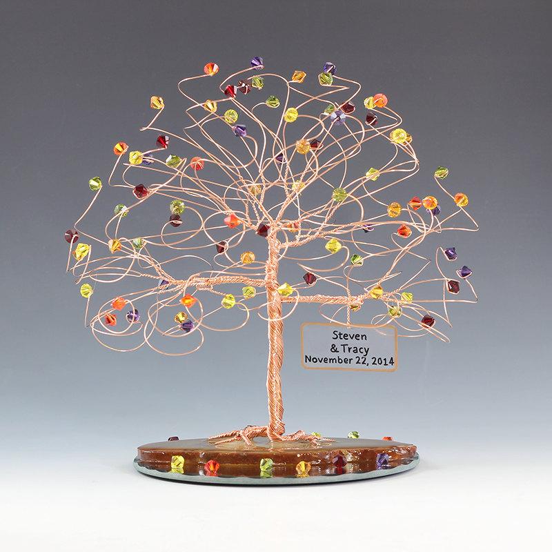 Wedding - Personalized  Wedding Cake Topper Tree 7" x 7" in Custom Color Swarovski Crystal Elements Tree Cake Topper