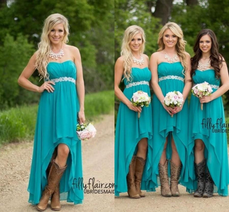 Свадьба - 2016 Teal Beach Bridesmaid Dresses For Wedding Chiffon Hi-lo Plus Size High Low Empire Pregnant Beaded Party Maid Honor Gowns Under 100 Online with $96.76/Piece on Hjklp88's Store 