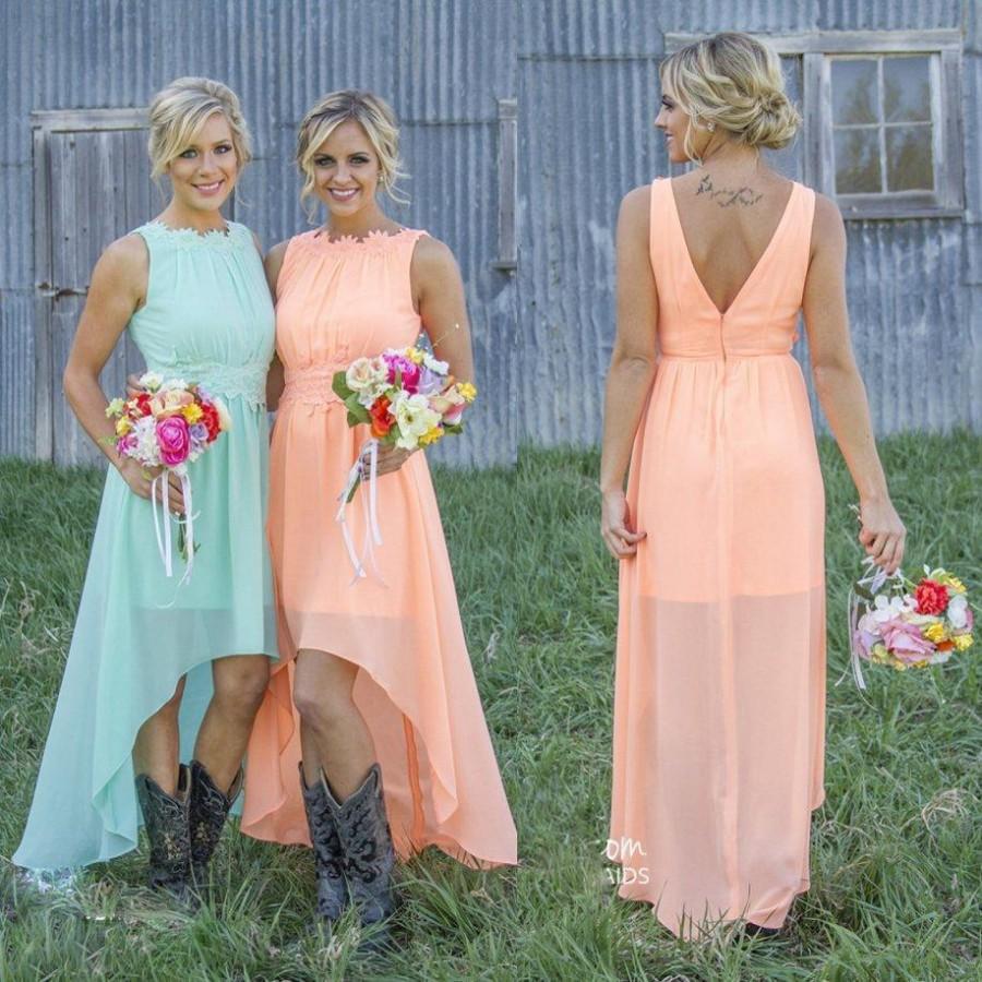 Свадьба - 2016 Mint Orange High-low Bridesmaid Dresses Under 100$ Chiffon Maid of Honor Dresses A-Line Crew Appliques Pleated Short Party Dresses Online with $55.64/Piece on Hjklp88's Store 