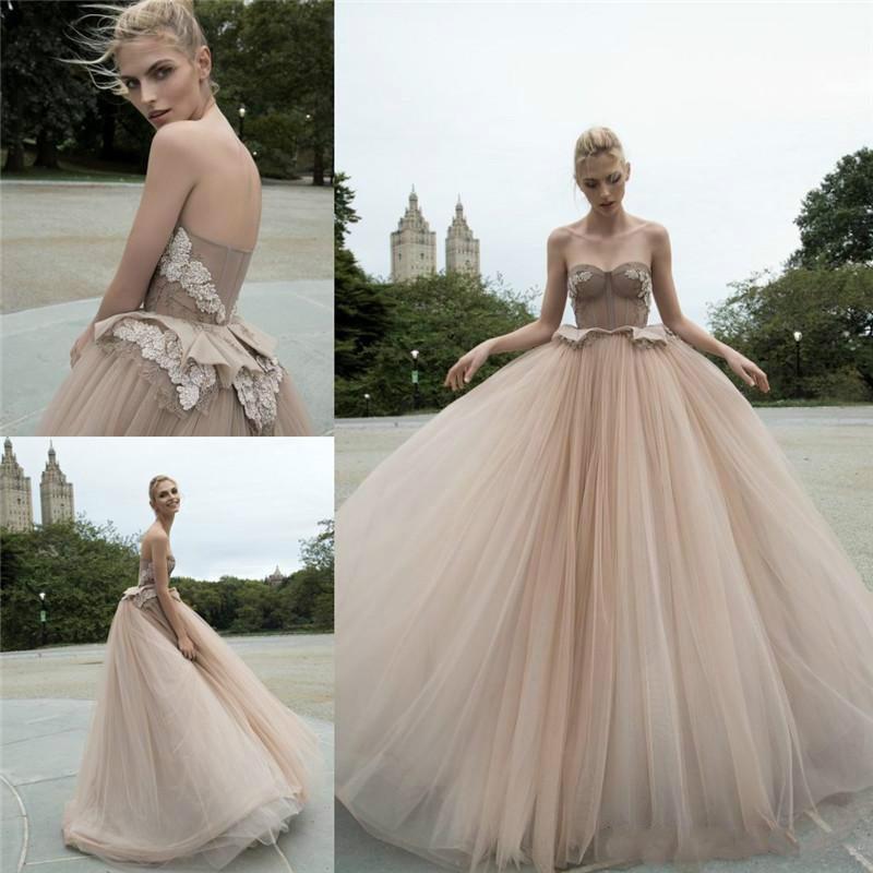 Wedding - Charming Champagne Wedding Dresses Color 2016 Sweetheart Tulle Applique Chapel Train Bridal Gowns Inbal Dror Wedding Ball Custom Online with $106.03/Piece on Hjklp88's Store 