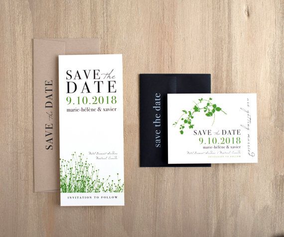 Hochzeit - Modern Garden Green Save The Dates, Modern Wedding, Unique Save The Date Cards - "Modern Garden" Save The Dates