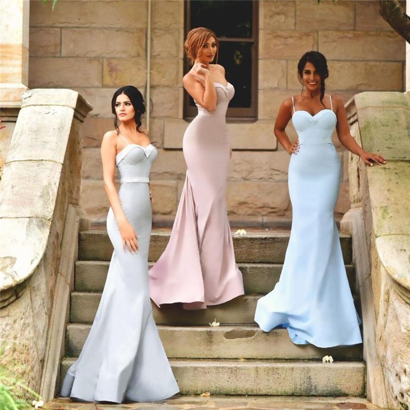 Wedding - Elegant Light Pink Blue Gray Bridesmaid Dresses With Ruffles Spaghetti Neckline 2016 Mermaid Prom Gowns Floor Length Evening Party Dress Online with $98.37/Piece on Hjklp88's Store 