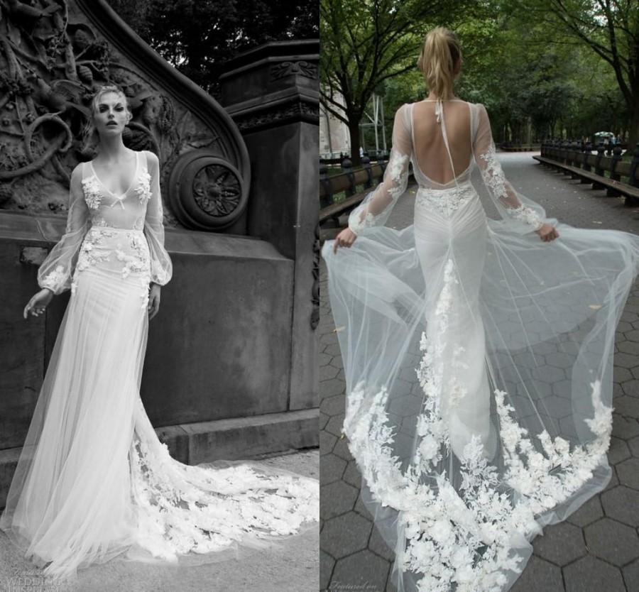 Wedding - Sexy Illusion Backless Long Sleeve Mermaid Wedding Dresses 2016 Sheer Tulle Applique Sheer Garden Sweep Length Bridal Gown Open Back Online with $104.46/Piece on Hjklp88's Store 