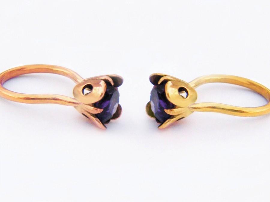Mariage - Golden Solitaire Flower Amethyst Ring, Metal Artisan Summer ring