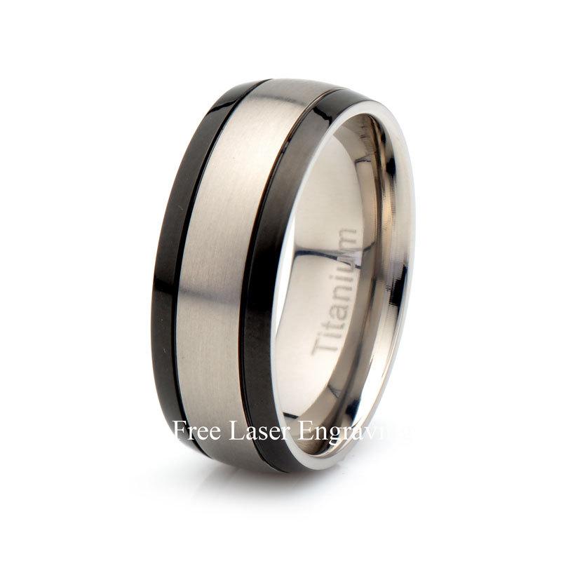 Mariage - Mens Titanium Black Wedding Band, Brushed Domed Titanium Ring, Titanium Anniversary Rings, Black Mens Wedding Band, Black men women Ring