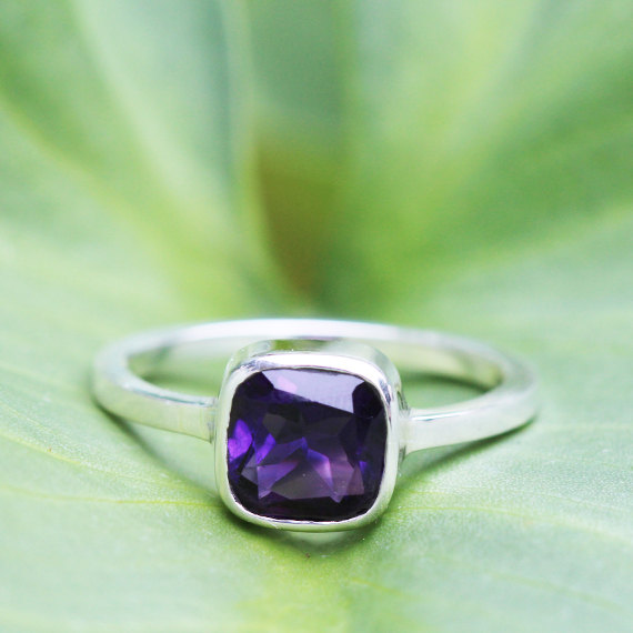 Mariage - Silver Amethyst Ring Purple Engagement Rings Womens Jewelry