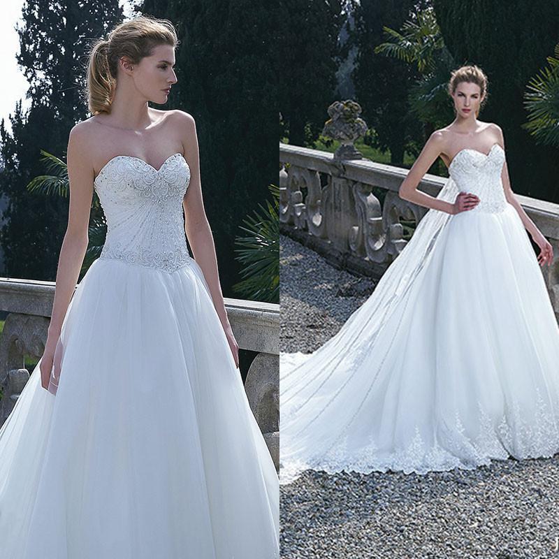 Wedding - Stunning White Wedding Dresses With Beads Crystal Applique Bodice 2016 Tulle A-line Lace Up Back Bridal Ball Gowns Chapel Train Online with $111.52/Piece on Hjklp88's Store 