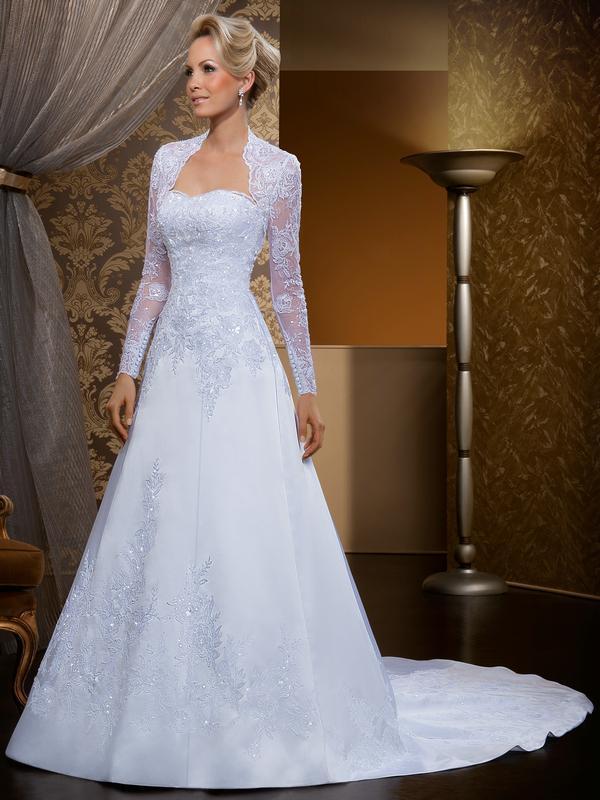 Wedding - Vintage 2016 Train Wedding Dresses With Long Sleeve Jacket Lace A Line Applique Sequins Bridal Dresses Ball Gowns Custom Made Online with $108.38/Piece on Hjklp88's Store 