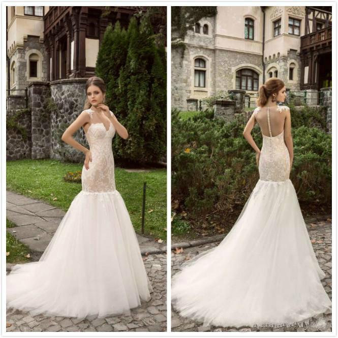 Wedding - Sexy Mermaid Wedding Dresses Bridal Modern Sheer V Neck Cap Sleeves Illusion Tulle Sweep Train New Arrival Wedding Gowns Cheap Online with $106.81/Piece on Hjklp88's Store 