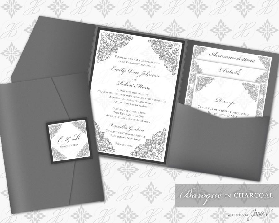 Hochzeit - Printable Pocket Folder Invitation Digital Template 