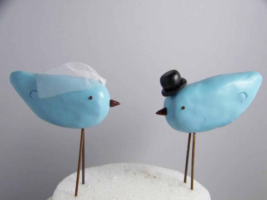 زفاف - Rustic Lovebird Wedding Cake Topper with Top Hat and Veil - Wedding Decor - Colors of Choice