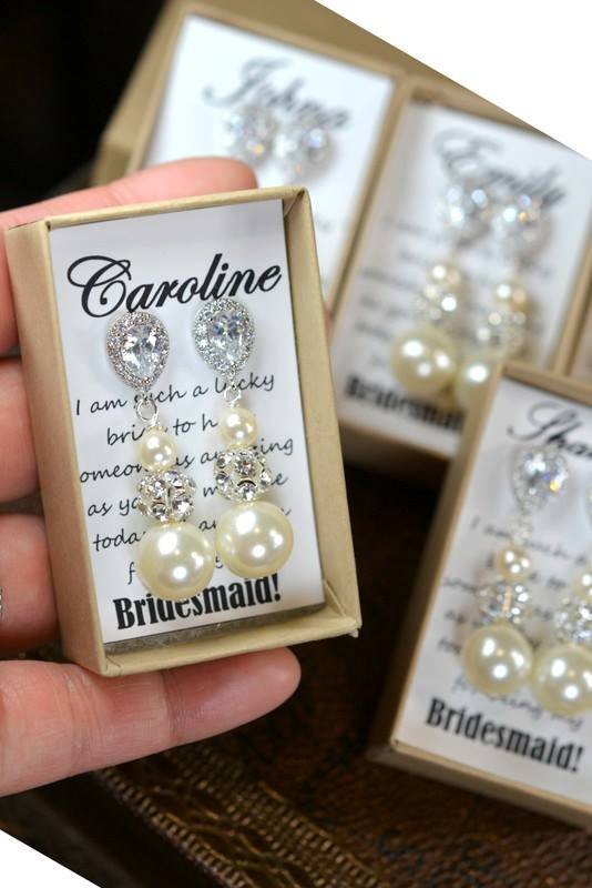 زفاف - Wedding Jewelry Bridesmaid Gift Bridesmaid Jewelry Bridal Jewelry Pink or white Pearl Drop Earrings Cubic Zirconia Earrings