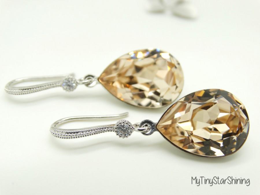 Свадьба - Champagne Earrings Cubic Zirconia Swarovski Crystal Light Silk Earrings Light Peach Earrings Teardrop Earrings Dangle Earrings