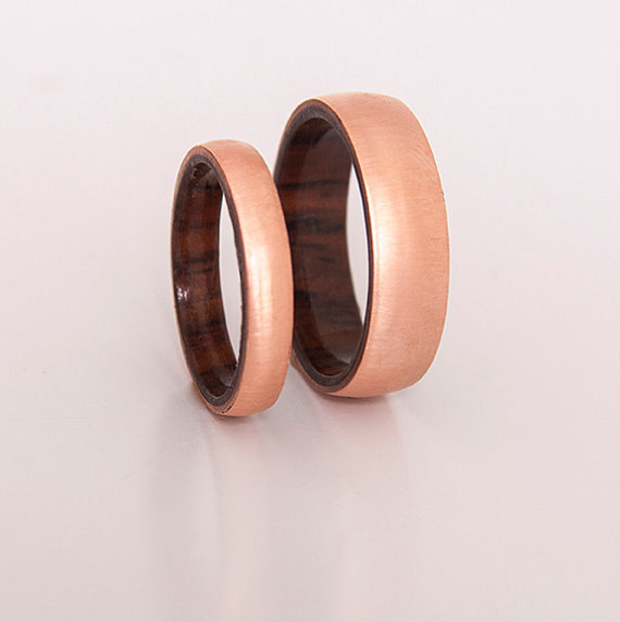 Wedding - wedding rings set wood rings set copper cocobolo rings