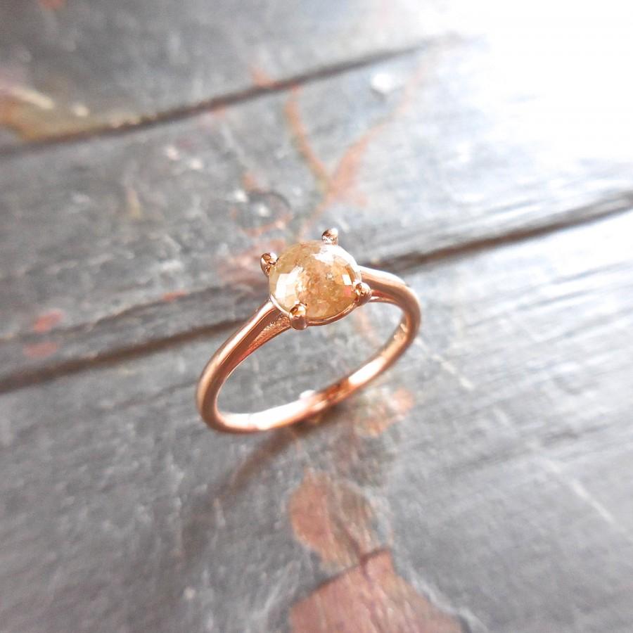 Hochzeit - Peach Diamond Ring - Grey Peach Rose cut Rustic Diamond, 14 k Gold, Prong Set, Modern Engagement ring, Wedding Set, Rough, Raw, Stacking