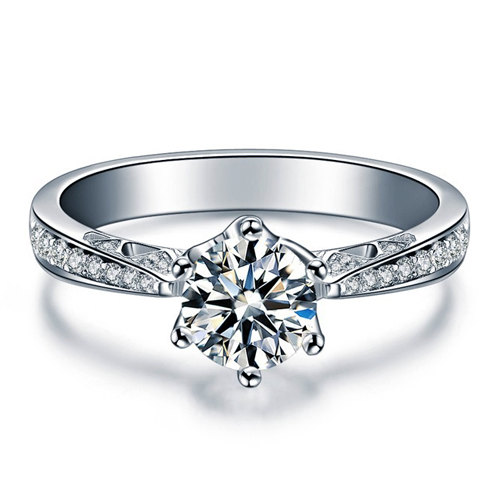Mariage - Round Shape Brilliant Moissanite Engagement Ring with Diamonds 14k White Gold or 14k Yellow Gold Diamond Ring