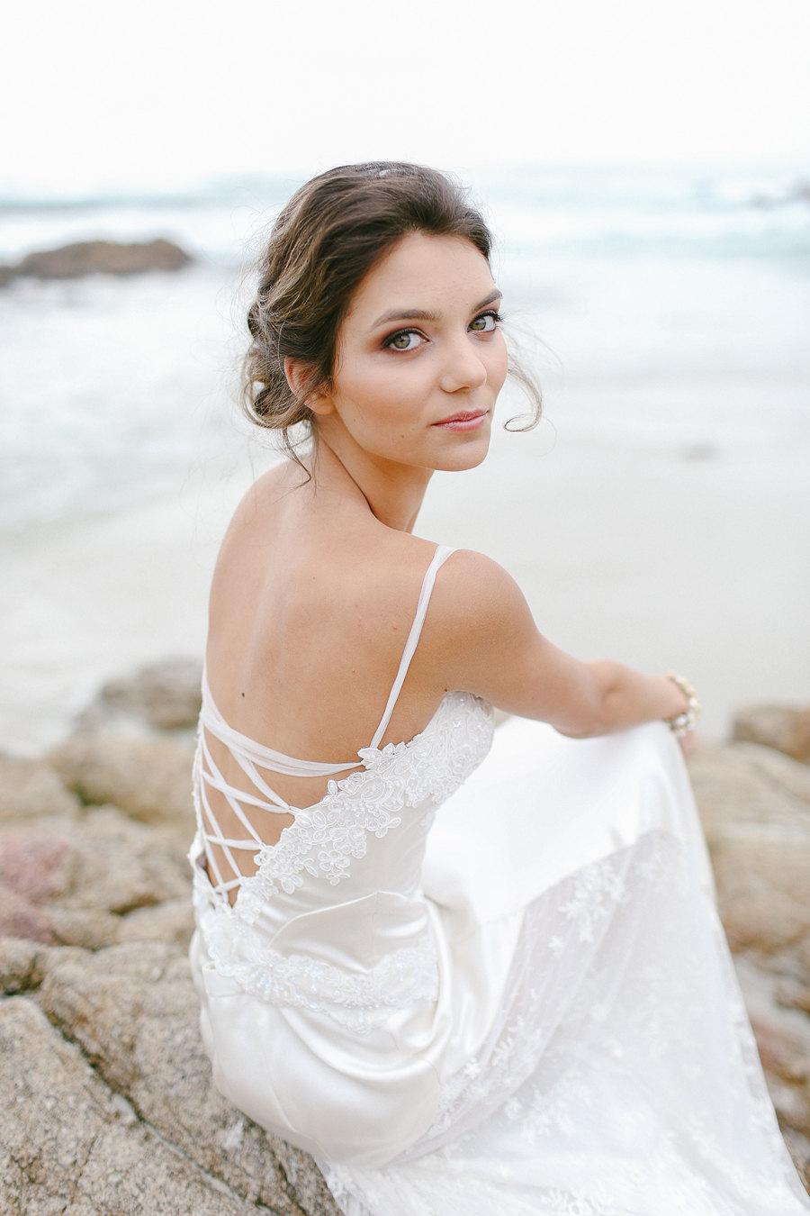 Beach Wedding Lace Silk Bridal Corset Gown Bustier Bridal Gown