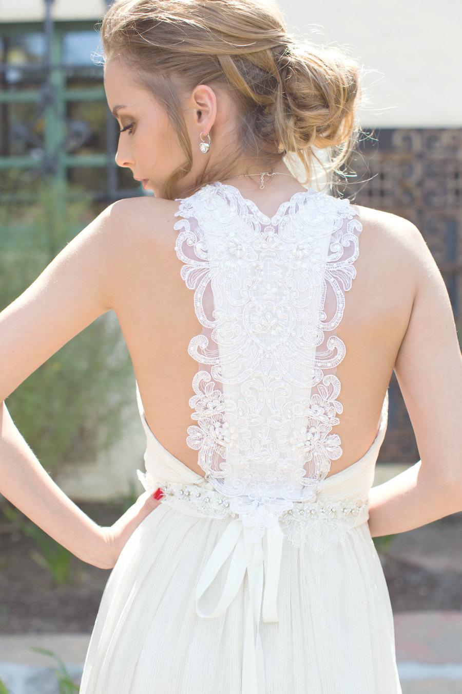 Свадьба - White bridal dress, beach wedding dress, bridal gown, silk chiffon, lace, sexy back, low back for destination beach weddings {OFF WHITE}