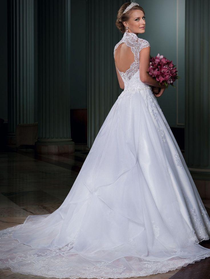 Hochzeit - Open Back Lace Appliqued Ball Gown Wedding Dress