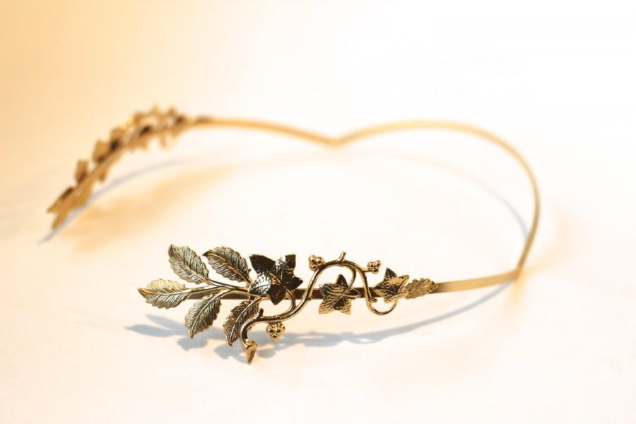 Hochzeit - Cleo Goddess Headband Grecian Headband, Bridal Boho Hair Accessoreis, Wedding Crown, Unique Hair Jewelry, Roman Wreath, Gold Leaves Headband