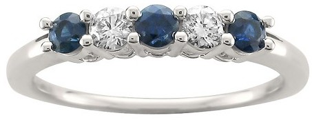 Hochzeit - Diamond 1/3 CT. T.W. Round White Diamond and Blue Sapphire 5-Stone Prong Set Wedding Band in 14k White Gold (G-H, SI1)