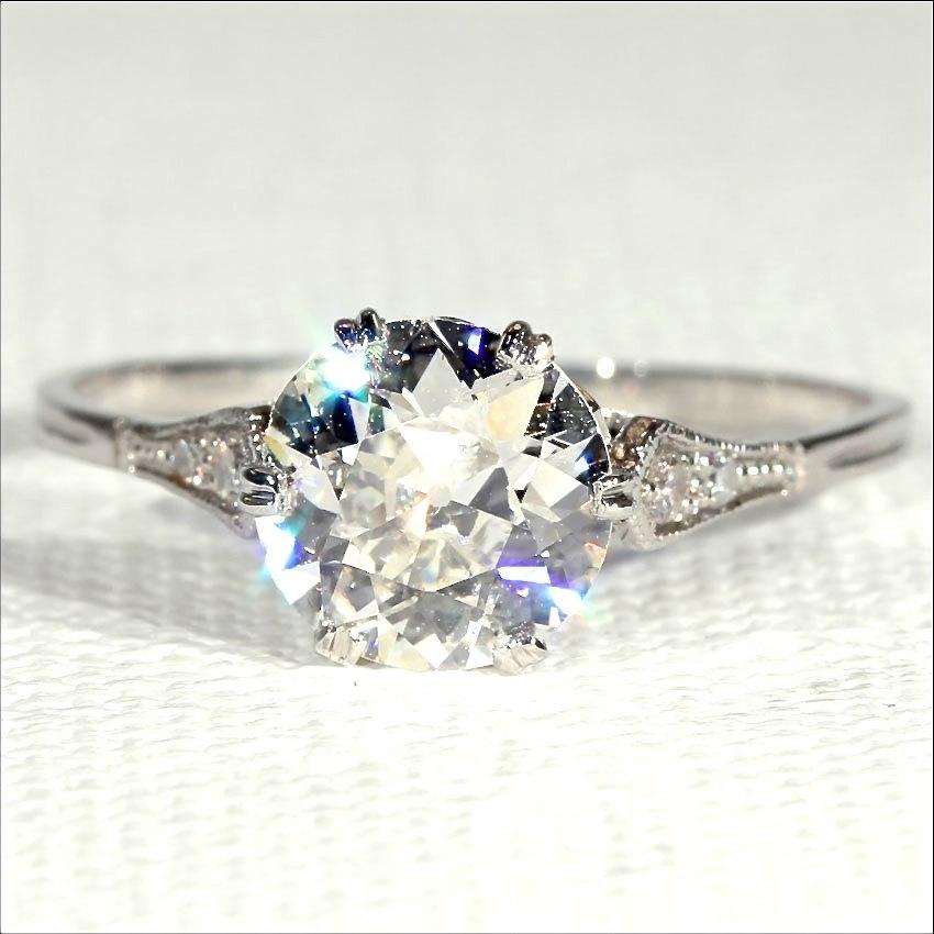 Wedding - Antique Edwardian 1.4ct Diamond Solitaire Ring in Platinum, European c. 1915 - Video