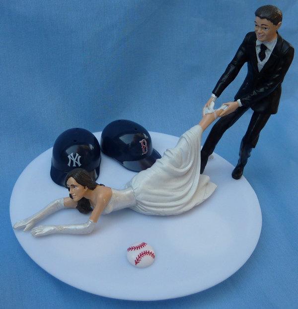 Hochzeit - Wedding Cake Topper House Divided Baseball Team Rivalry Themed You Pick Your Two Teams w/ Bridal Garter Bride Groom Humorous Sports Fans Top