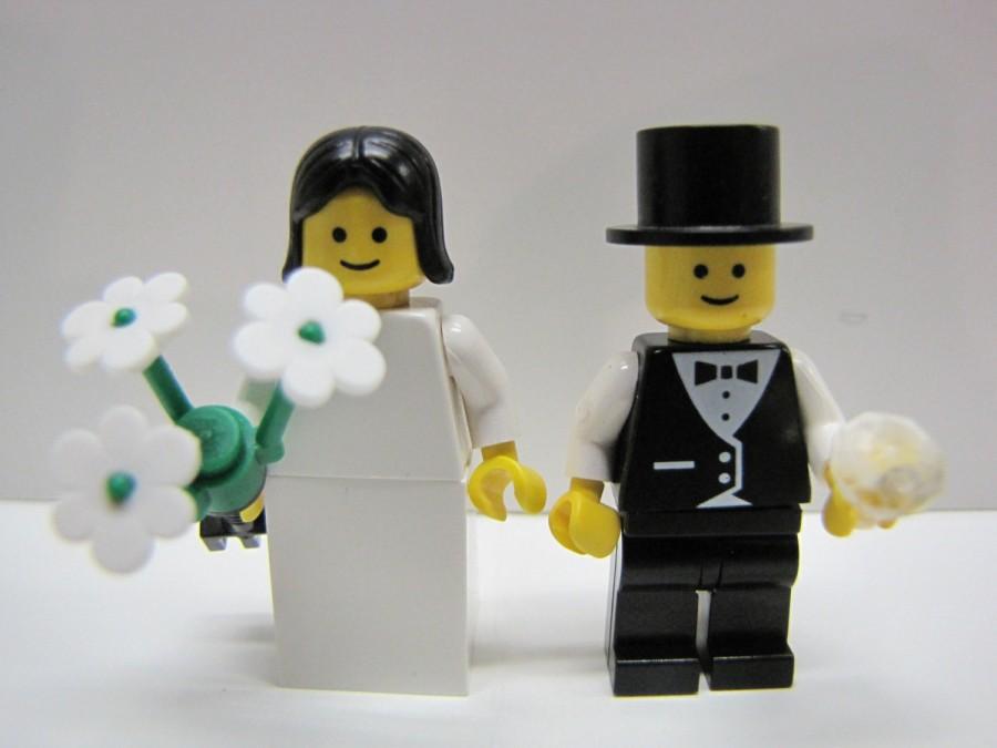 Mariage - Lego BRIDE & GROOM Wedding Minifig Pair Black Hair