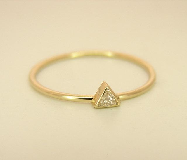 زفاف - Diamond Ring - Engagement Diamond Ring - Triangle Diamond Ring - Trillion Ring - 14k Yellow Gold Ring