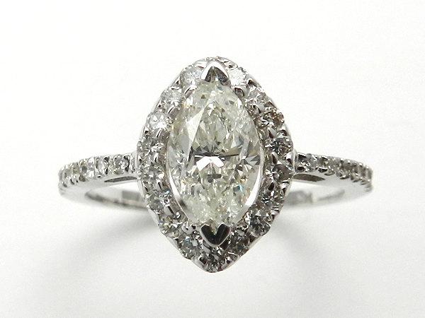 زفاف - Natural Diamond Marquise Shape Halo Engagement Ring 14kt White Gold