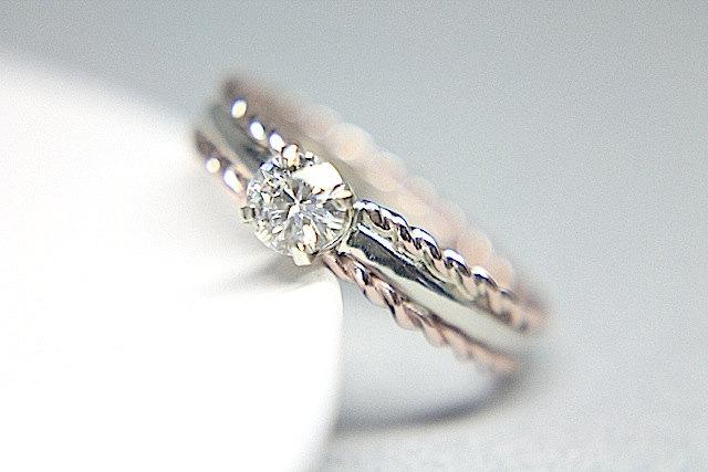 زفاف - Moissanite Engagement Ring - Twist Accents - Silver & 14K Gold, Solid Gold - Forever Brilliant