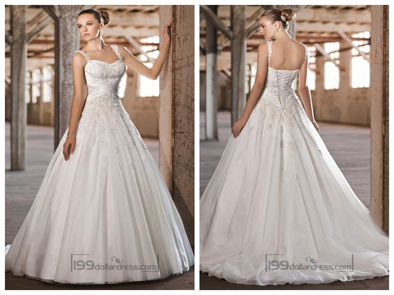 زفاف - Straps Sweetheart Lace Appliques Criss-cross Bodice A-line Princess Wedding Dresses