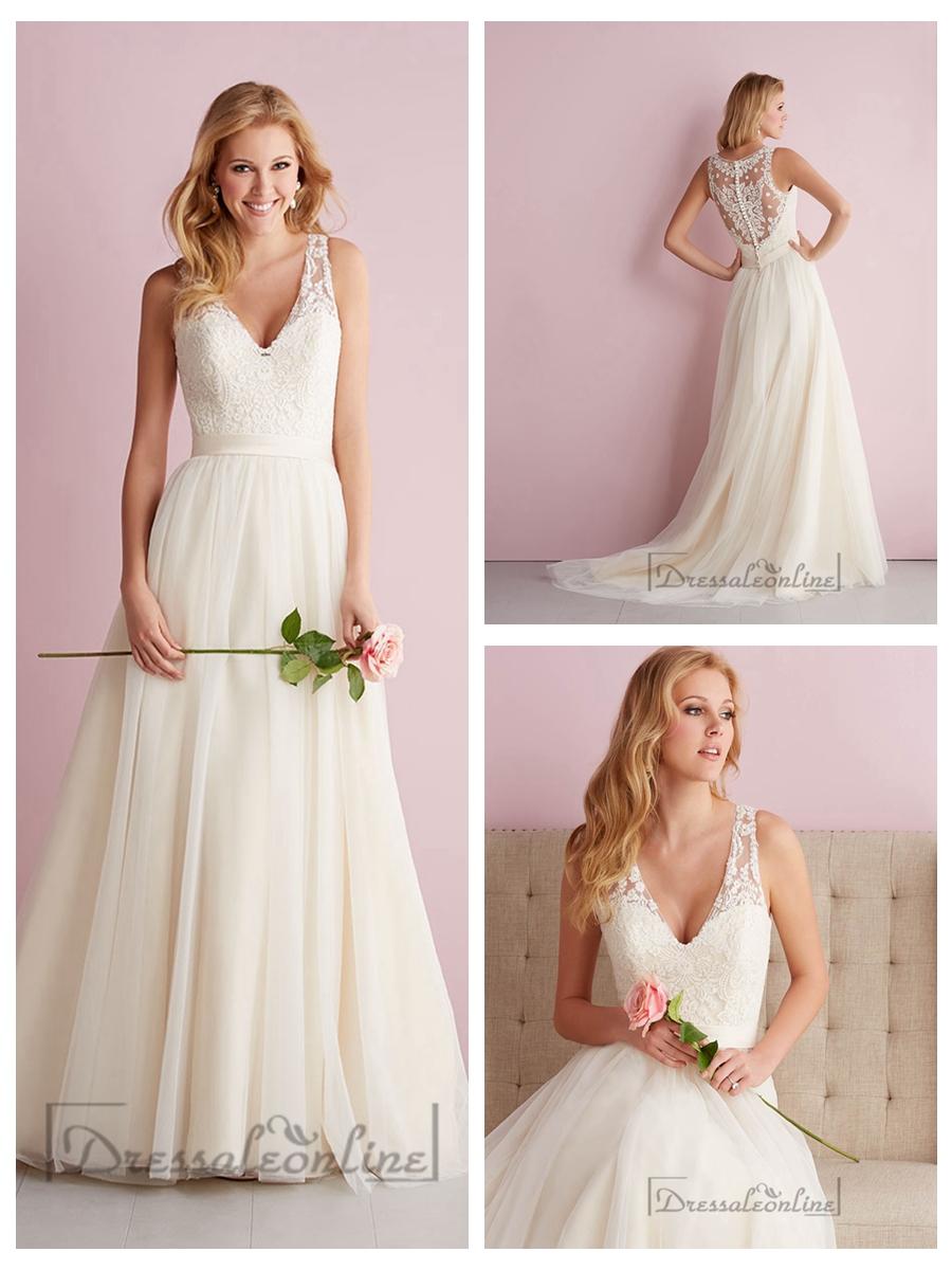 Mariage - Pleated Bodice Curved Neckline Ball Gown Wedding Dress