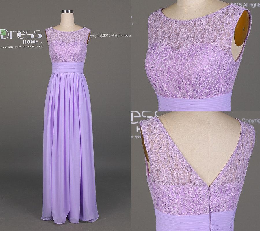 Wedding - Lavender Purple Lace Long Prom Dress/Lavender Lace Flowy Prom Dress/Simple Long Bridesmaid Dress/Long Lace Bridesmaid Dress/Party DressDH494