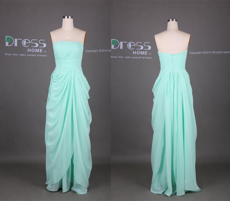Свадьба - Mint Green Strapless Ruffles Chiffon A Line Long Bridesmaid Dress/Floor Length Wedding Party Dress/Mint Prom Dress/Bridesmaid Dress DH347