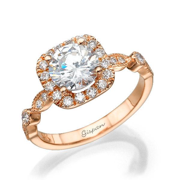 زفاف - Unique engagement ring, Rose gold engagement ring, Wedding Band, Diamond RIng, Anniversary Ring, Eternity Band, Antique ring, Vintage Ring