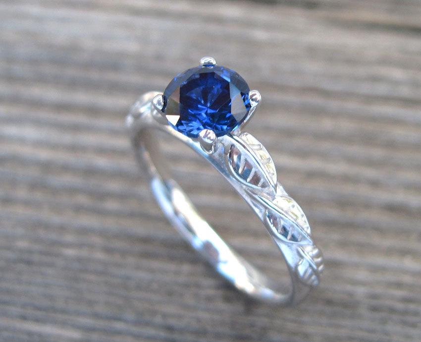 Mariage - Sapphire Engagement Ring, Leaves Engagement Ring, Antique Engagement Ring, Leaf Sapphire Ring, Antique Ring, Blue Stone Engagement Ring