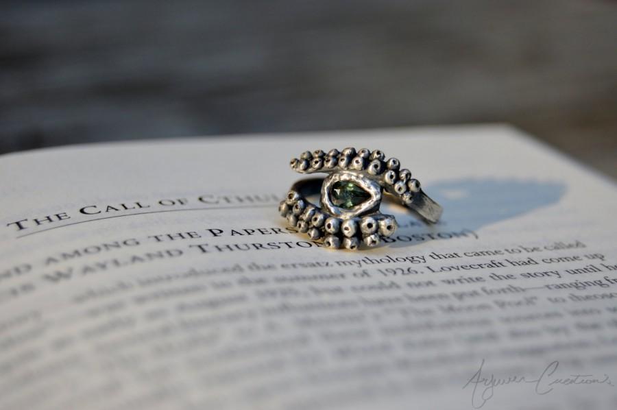 Wedding - Cthulhu's Cradle- Made to Order Sapphire Ring Set in Sterling Silver, Gorgeous Engagement/ Betrothal/ Promise Ring, Truly Unique and OOAK