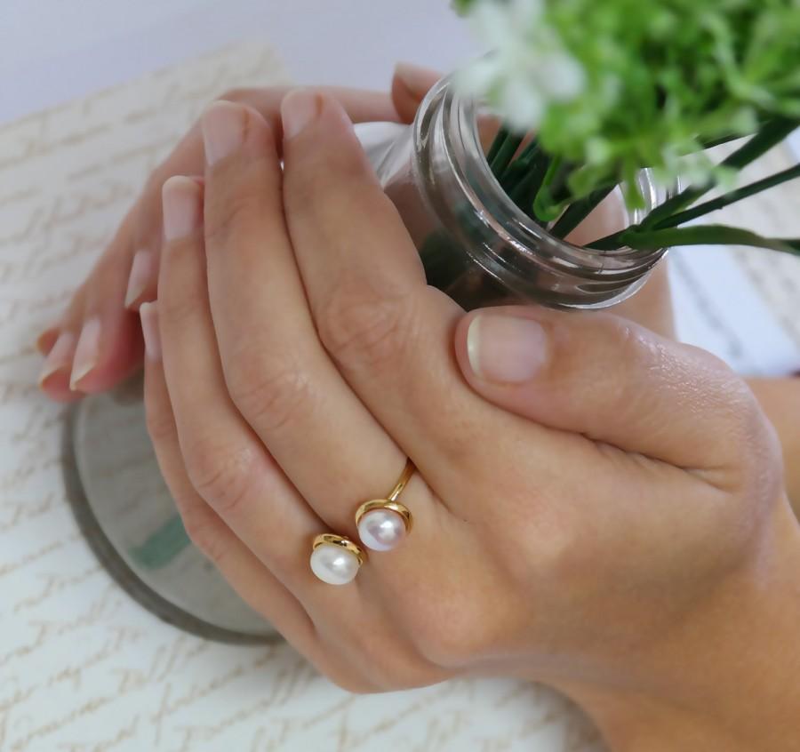 زفاف - Bridal Pearl Ring, Open Ring, Unique Stacking Ring, June Birthstone, Pearl Ring, Pearl Stacking Ring, Gold Pearl Bridesmaid Ring, For her